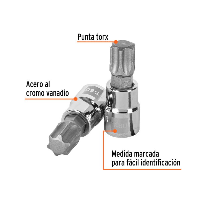 Código: 13578 Dado punta torx T-60, cuadro 3/8', Truper D-523960-W