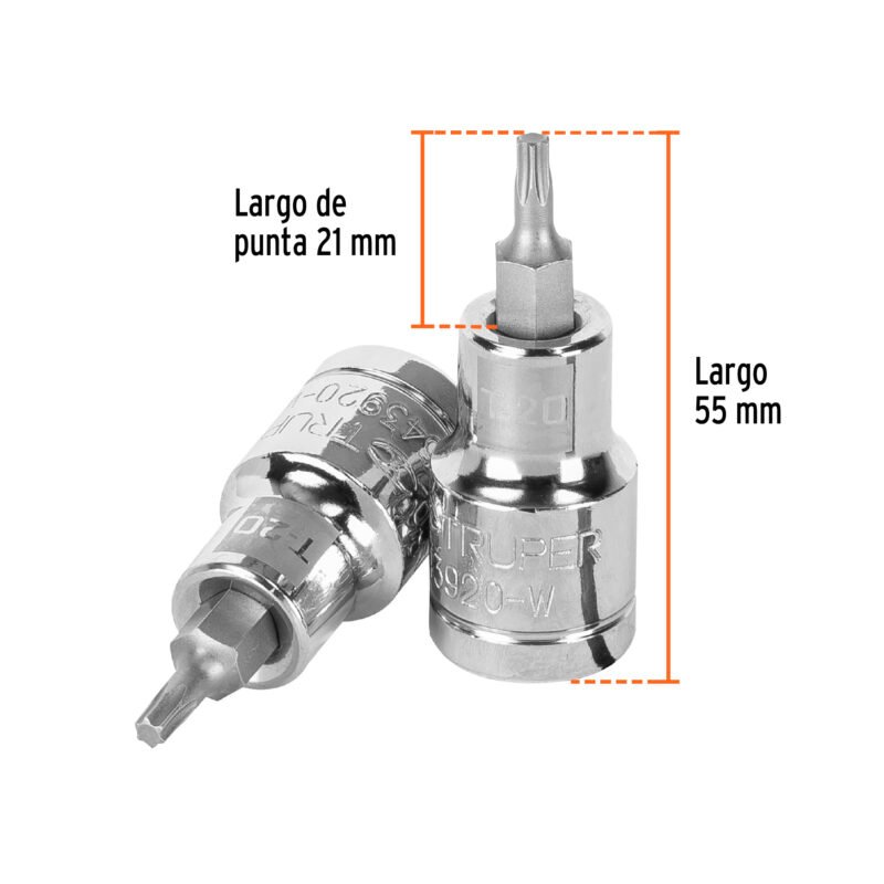 Código: 13434 Dado punta torx T-20, cuadro 1/2', Truper D-543920-W