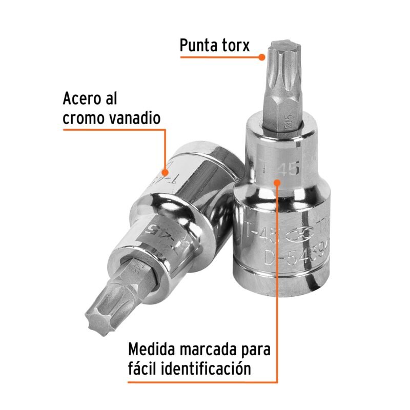 Código: 13438 Dado punta torx T-45, cuadro 1/2', Truper D-543945-W