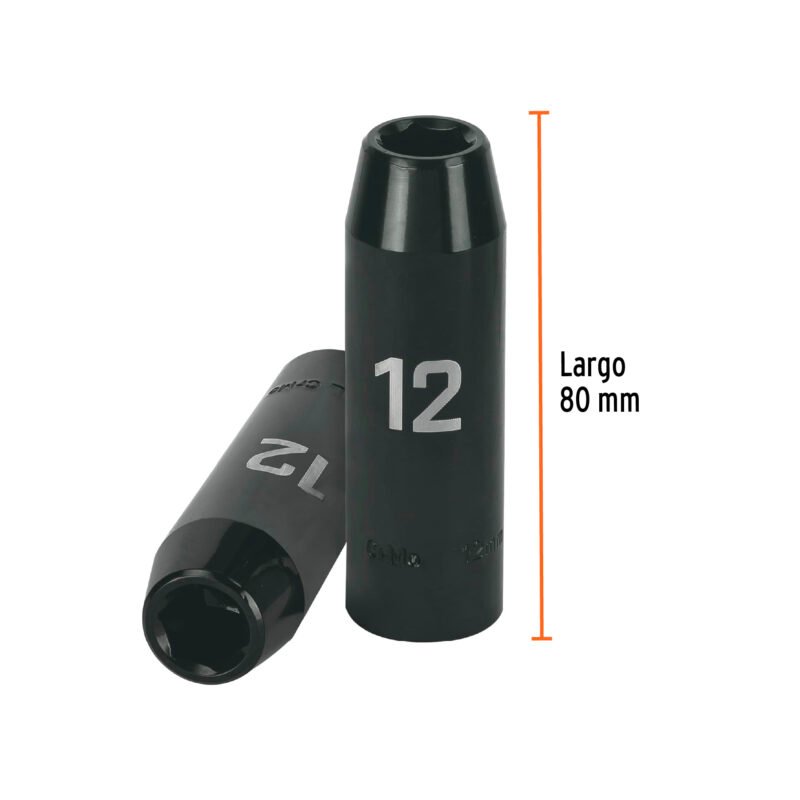 Código: 12424 Dado largo cuadro 1/2' de impacto 6 puntas de 12 mm, Truper D-7312-ML