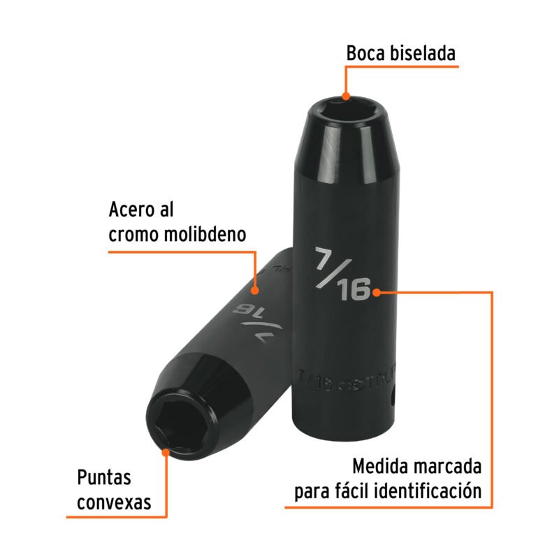 D-7314-HLFC1.jpg Código: 13387 Dado largo impacto de 7/16', 6 puntas, cuadro 1/2', Truper D-7314-HL