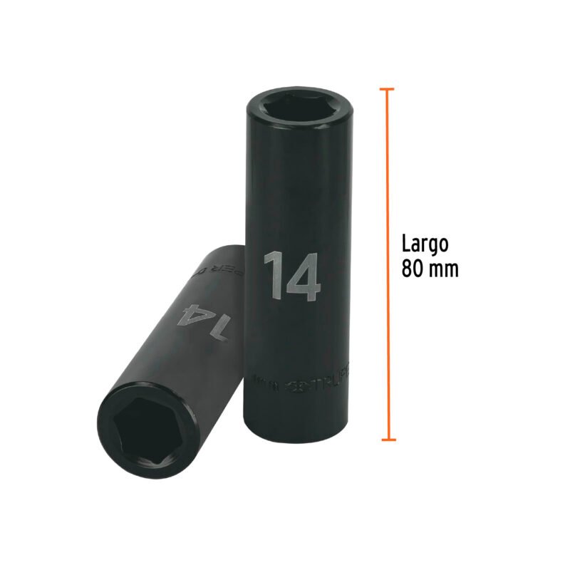 Código: 12426 Dado largo cuadro 1/2' de impacto 6 puntas de 14 mm, Truper D-7314-ML