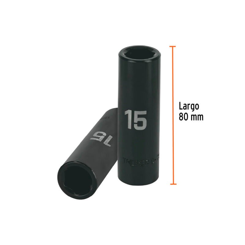 D-7315-MLFC2.jpg Código: 12427 Dado largo cuadro 1/2' de impacto 6 puntas de 15 mm, Truper D-7315-ML