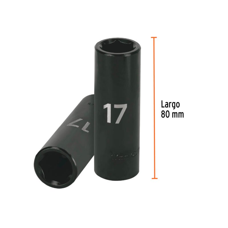 Código: 12429 Dado largo cuadro 1/2' de impacto 6 puntas de 17 mm, Truper D-7317-ML