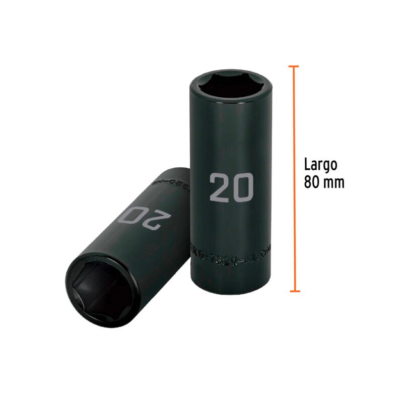 Código: 12432 Dado largo cuadro 1/2' de impacto 6 puntas de 20 mm, Truper D-7320-ML
