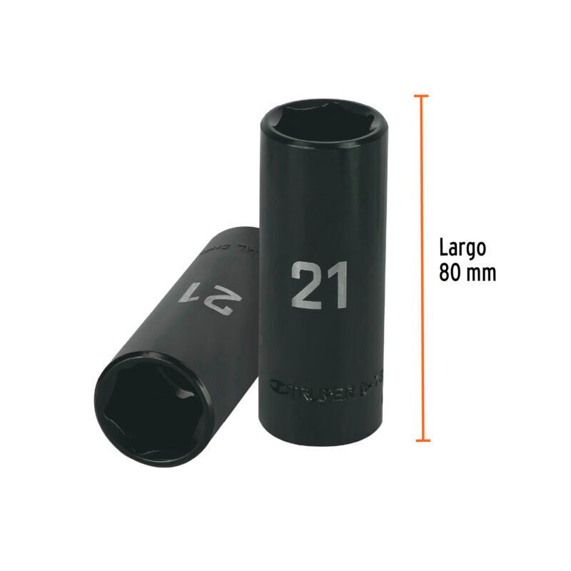 Código: 12433 Dado largo cuadro 1/2' de impacto 6 puntas de 21 mm, Truper D-7321-ML