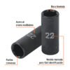 Código: 100921 Dado largo impacto de 22 mm, 6 puntas, cuadro 1/2', Truper D-7322-ML