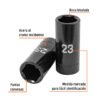 Código: 100922 Dado largo impacto de 23 mm, 6 puntas, cuadro 1/2', Truper D-7323-ML