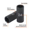 Código: 100923 Dado largo impacto de 24 mm, 6 puntas, cuadro 1/2', Truper D-7324-ML