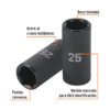 Código: 100924 Dado largo impacto de 25 mm, 6 puntas, cuadro 1/2', Truper D-7325-ML