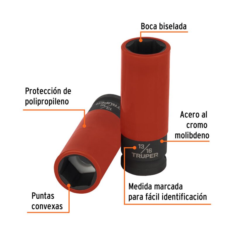 D-7326-HLPDFC1.jpg Código: 100928 Dado largo impacto prot. plást. 13/16', 6 puntas,cuadro 1/2' D-7326-HLPD