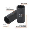 Código: 100926 Dado largo impacto de 27 mm, 6 puntas, cuadro 1/2', Truper D-7327-ML