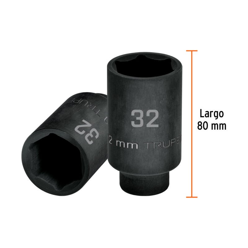 D-7332-MLFC2.jpg Código: 103192 Dado largo impacto de 32 mm, 6 puntas, cuadro 1/2', Truper D-7332-ML