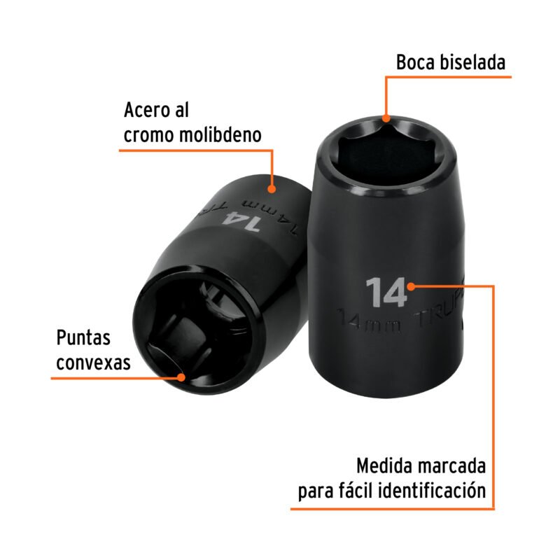 Código: 12414 Dado cuadro 1/2' de impacto 6 puntas de 14 mm, Truper D-7414-M