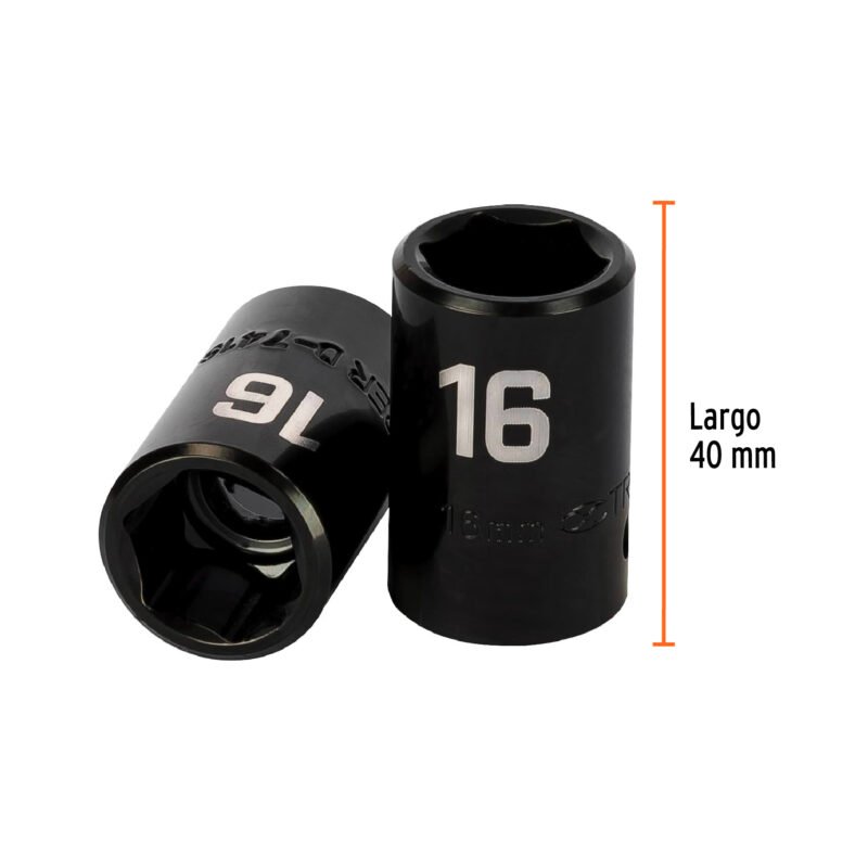 Código: 12416 Dado cuadro 1/2' de impacto 6 puntas de 16 mm, Truper D-7416-M