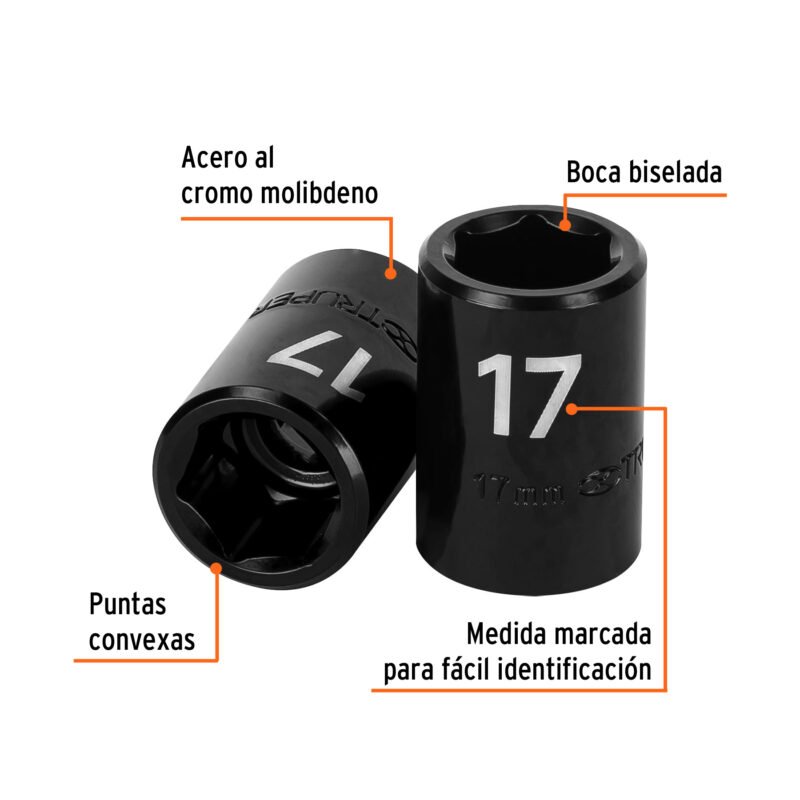 Código: 12417 Dado cuadro 1/2' de impacto 6 puntas de 17 mm, Truper D-7417-M