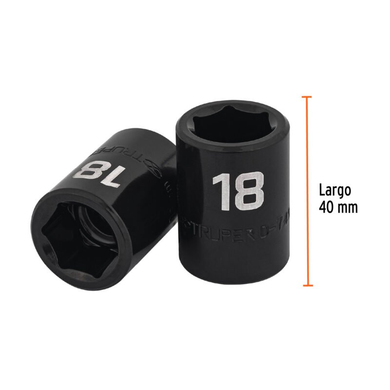 D-7418-MFC2.jpg Código: 12418 Dado cuadro 1/2' de impacto 6 puntas de 18 mm, Truper D-7418-M