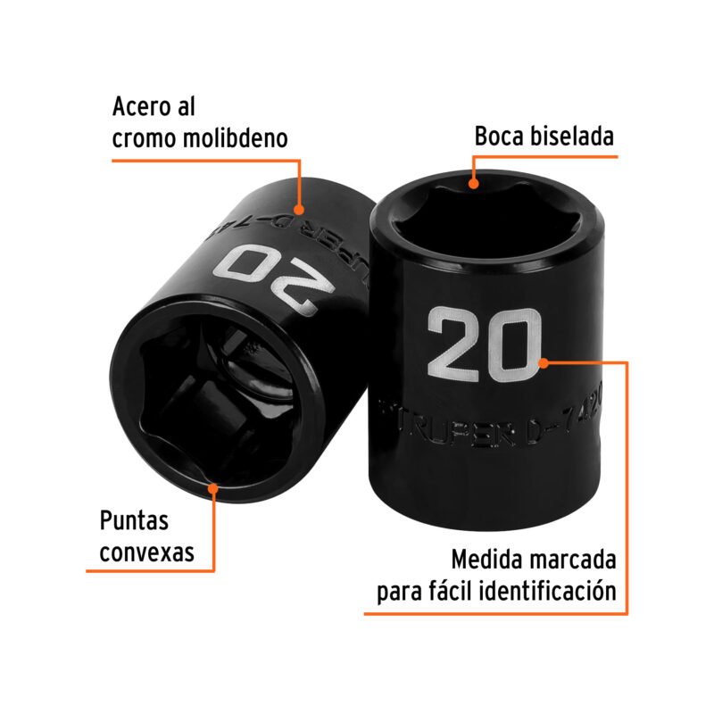 Código: 12420 Dado cuadro 1/2' de impacto 6 puntas de 20 mm, Truper D-7420-M