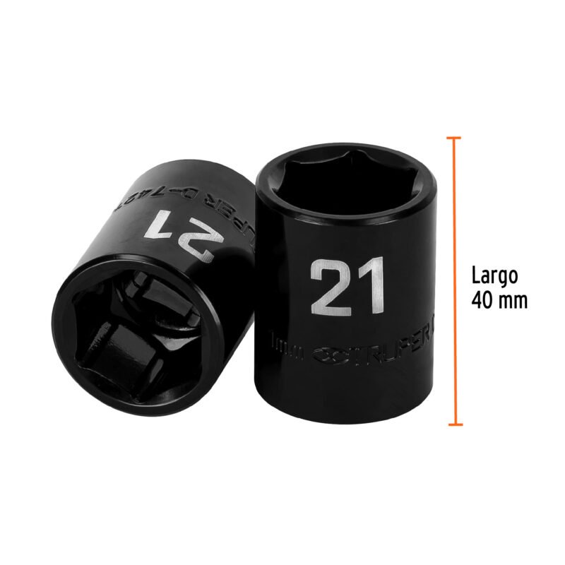 Código: 12421 Dado cuadro 1/2' de impacto 6 puntas de 21 mm, Truper D-7421-M