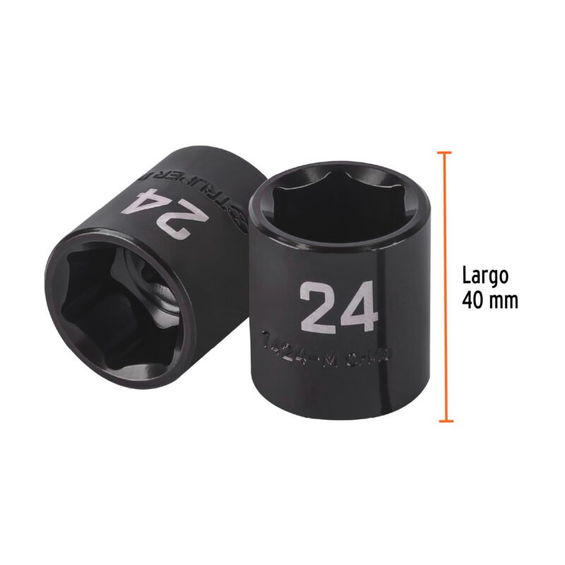 Código: 100897 Dado de impacto de 24 mm, 6 puntas, cuadro 1/2', Truper D-7424-M