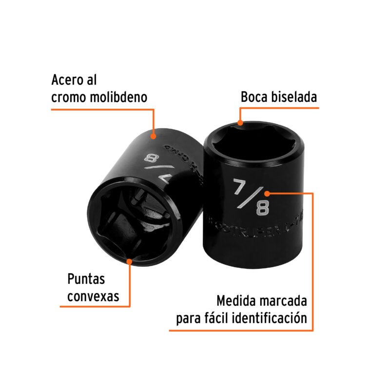 Código: 13383 Dado de impacto de 7/8', 6 puntas, cuadro 1/2', Truper D-7428-H