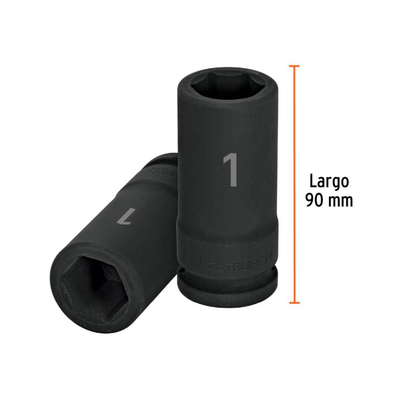 D-7516-LFC2.jpg Código: 12434 Dado largo de impacto de 1', 6 puntas, cuadro 3/4', Truper D-7516-L