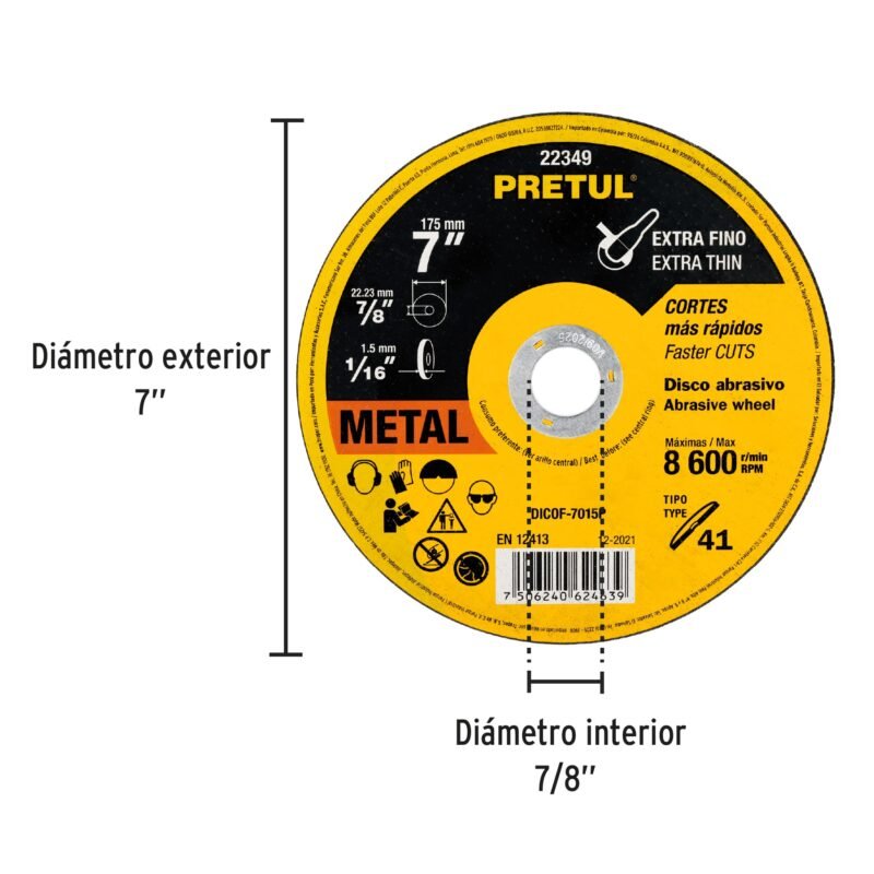 DICOF-7015PFC1.jpg Código: 22349 Disco Tipo 41 de 7' x 1.5 mm corte fino de metal, Pretul DICOF-7015P