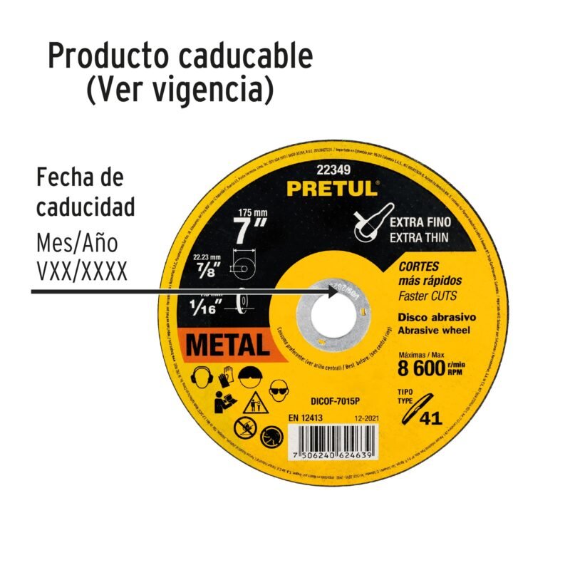DICOF-7015PFC2.jpg Código: 22349 Disco Tipo 41 de 7' x 1.5 mm corte fino de metal, Pretul DICOF-7015P