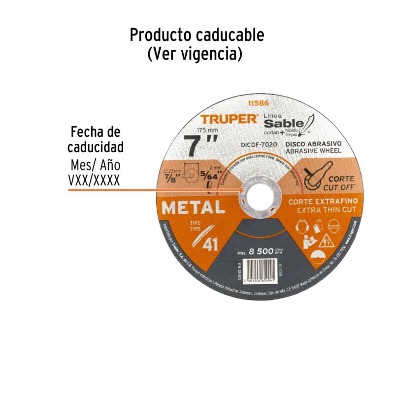 DICOF-7020FC2.jpg Código: 11586 Disco Tipo 41 de 7' x 2 mm corte fino de metal, Sable DICOF-7020
