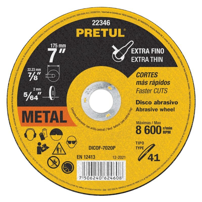 DICOF-7020P.jpg Código: 22346 Disco Tipo 41 de 7' x 2 mm corte fino de metal, Pretul DICOF-7020P