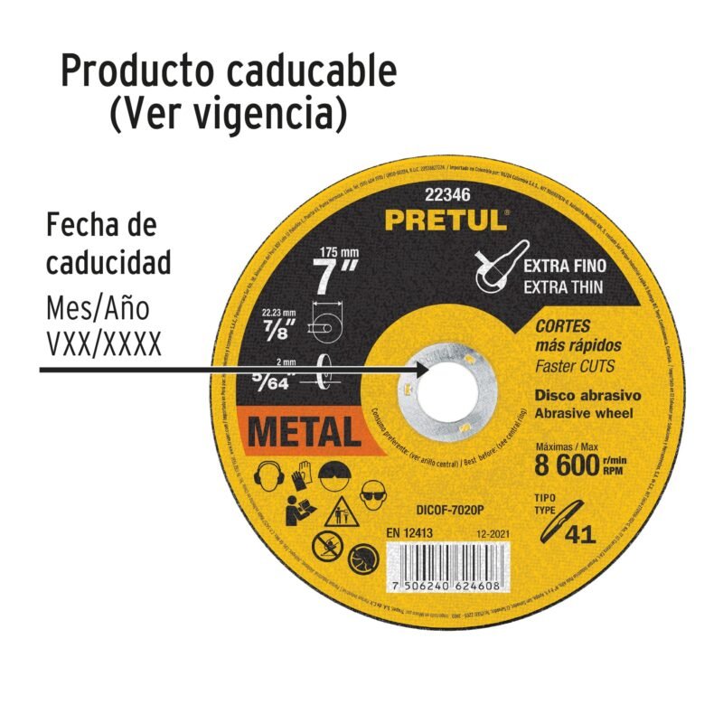 DICOF-7020PFC2.jpg Código: 22346 Disco Tipo 41 de 7' x 2 mm corte fino de metal, Pretul DICOF-7020P