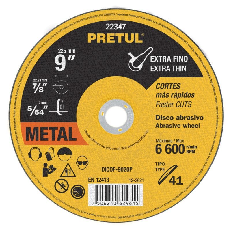 DICOF-9020P.jpg Código: 22347 Disco Tipo 41 de 9' x 2 mm corte fino de metal, Pretul DICOF-9020P