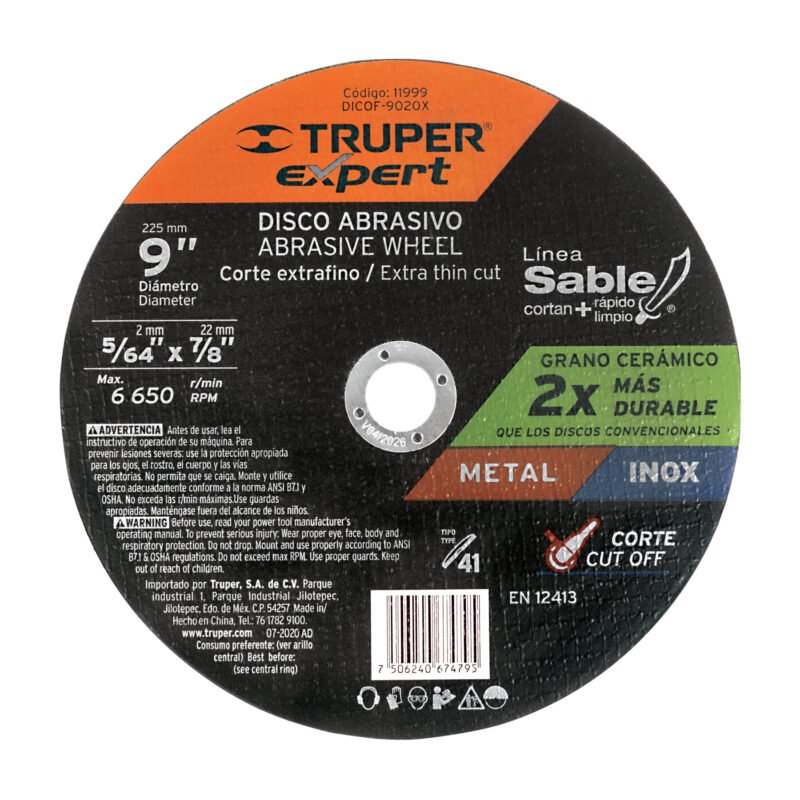 Código: 11999 Disco Tipo 41 de 9' x 2 mm corte fino de metal, Expert DICOF-9020X