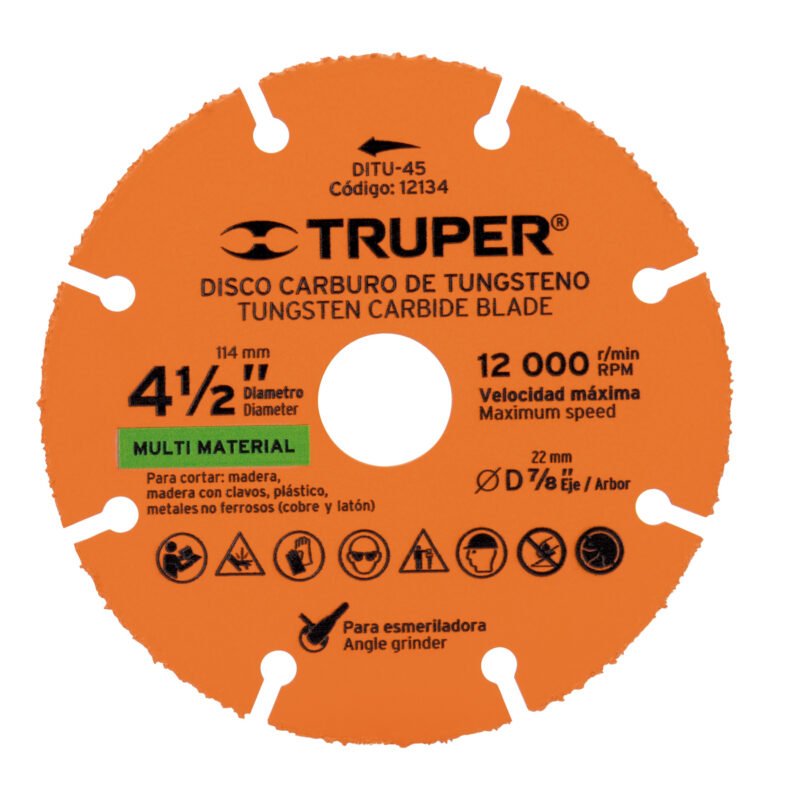 DITU-45.jpg Código: 12134 Disco 4-1/2' multimaterial de carburo de tungsteno, Truper DITU-45
