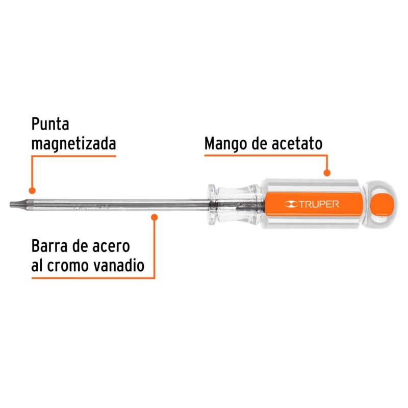 Código: 15102 Desarmador punta Torx T 15 mango de acetato, Truper DT-15