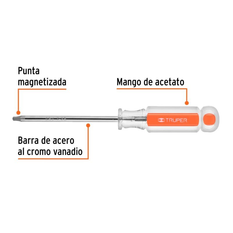 Código: 15104 Desarmador punta Torx T 25 mango de acetato, Truper DT-25