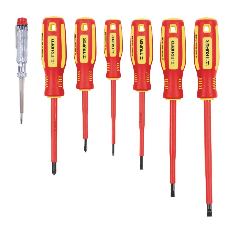 DTJ-7D.jpg Código: 14196 Juego 6 desarmadores dieléctricos y 1 probador de corriente DTJ-7D