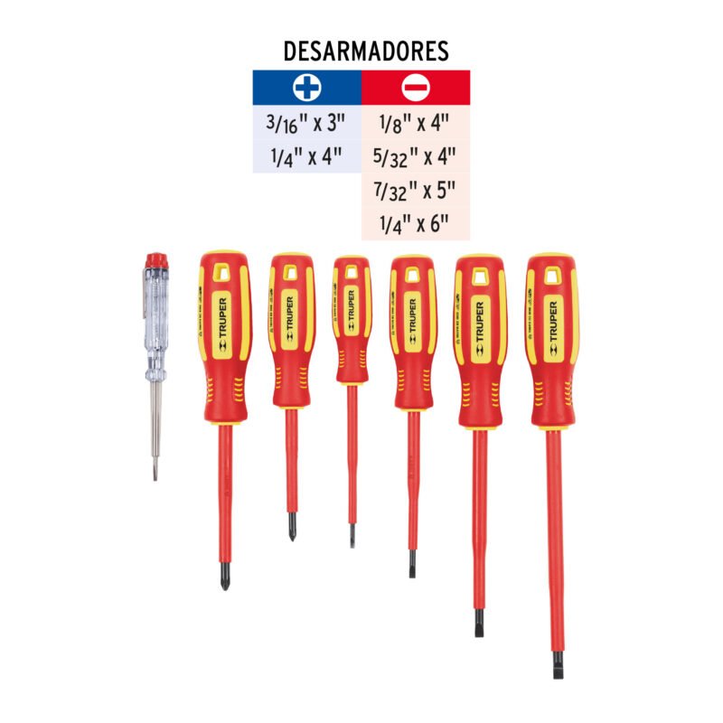 DTJ-7DFC2.jpg Código: 14196 Juego 6 desarmadores dieléctricos y 1 probador de corriente DTJ-7D