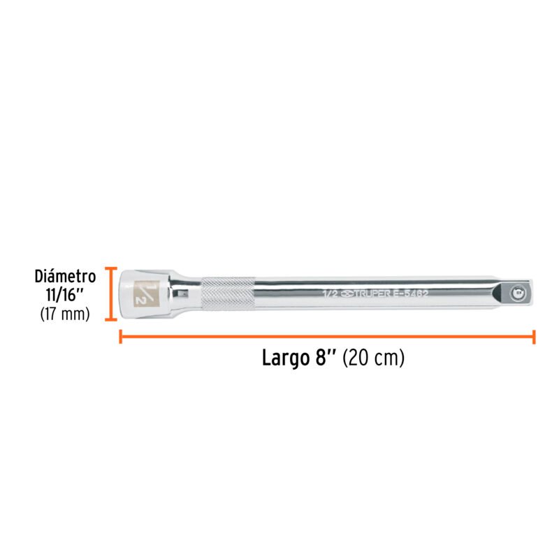 E-5462FC2.jpg Código: 13917 Extensión cuadro 1/2' para matraca, largo 8', Truper E-5462