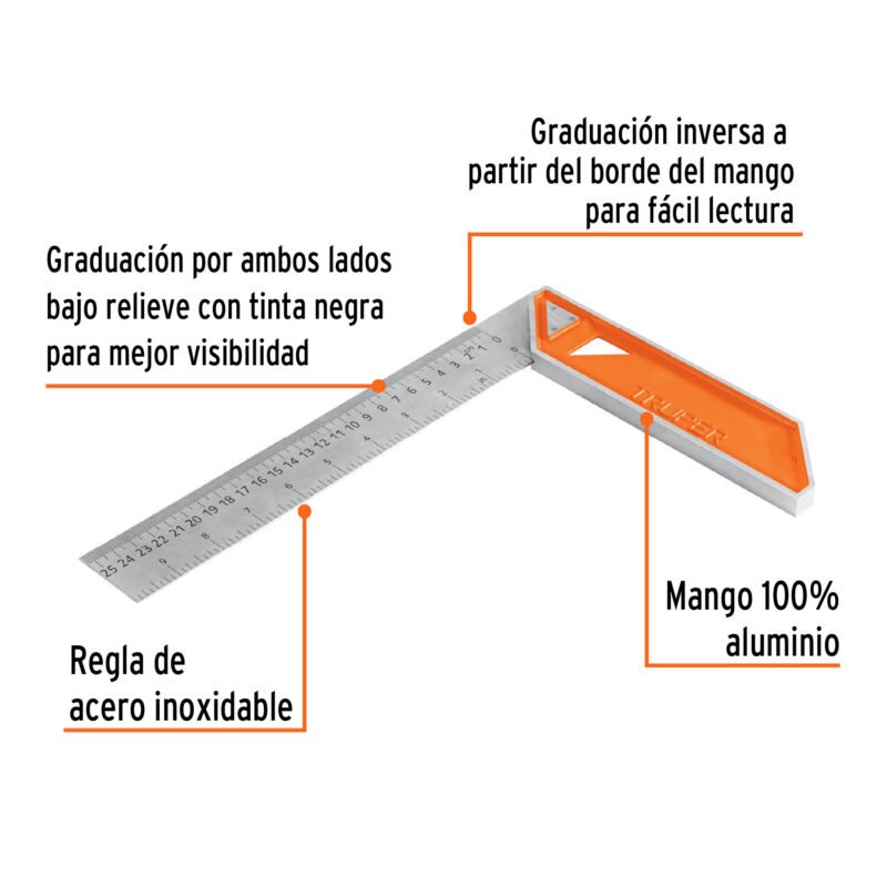 EC-10FC1.jpg Código: 14374 Escuadra 10' para carpintero con mango 100% de aluminio EC-10