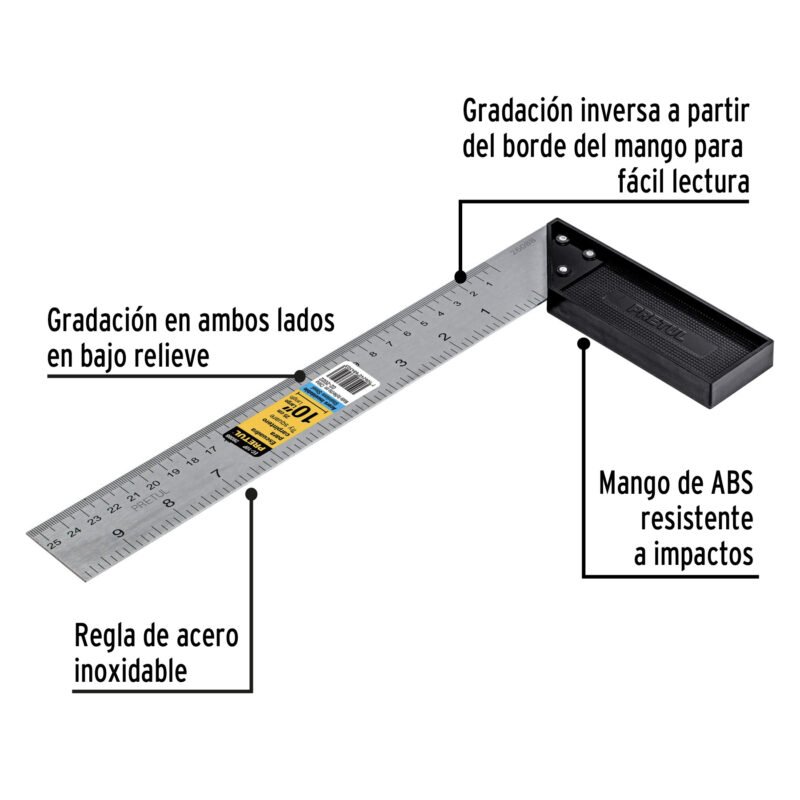 EC-10PFC1.jpg Código: 26088 Escuadra 10' para carpintero, Pretul EC-10P