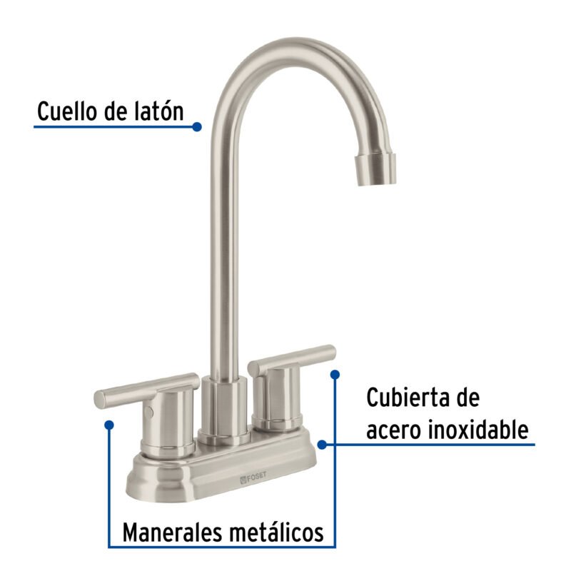 ELM-43NFC1.jpg Código: 49942 Mezcladora satín 4' para lavabo cuello tipo bar, Element ELM-43N