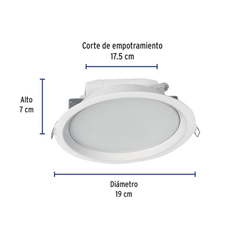 EMP-102LCFC2.jpg Código: 48096 Luminario LED empotrado redondo de 12 W, luz cálida, Volteck EMP-102LC
