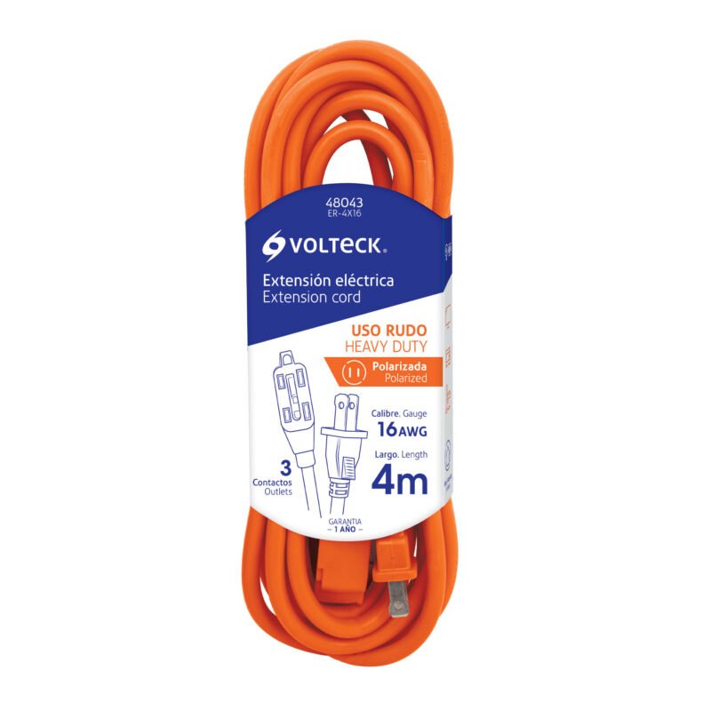 ER-4X16.jpg Código: 48043 Extensión eléctrica de uso rudo 4 m 2x16 AWG, Volteck ER-4X16