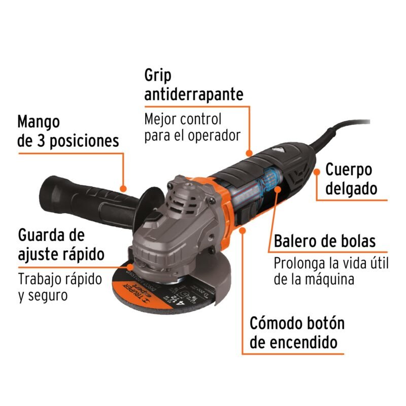 ERGO-4570FC1.jpg Código: 13931 Esmeriladora angular 4-1/2', 750W, TRUPER ERGO PRO ERGO-4570