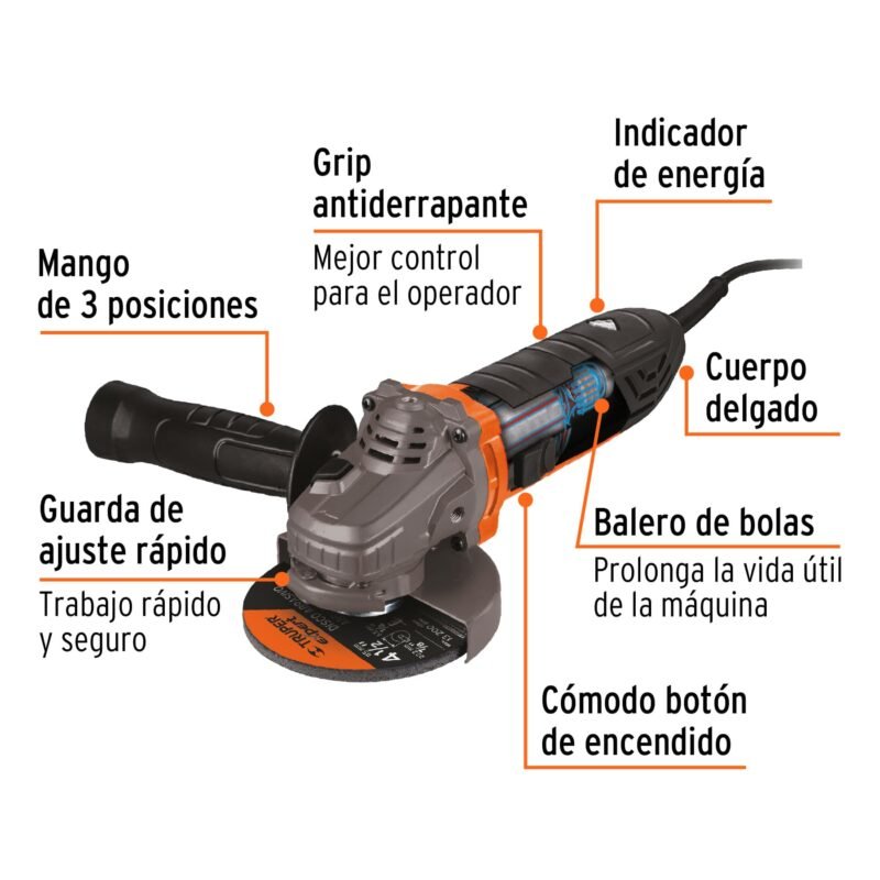 ERGO-4580FC1-1.jpg Código: 18156 Esmeriladora angular 4-1/2', 850W, TRUPER ERGO PRO ERGO-4580