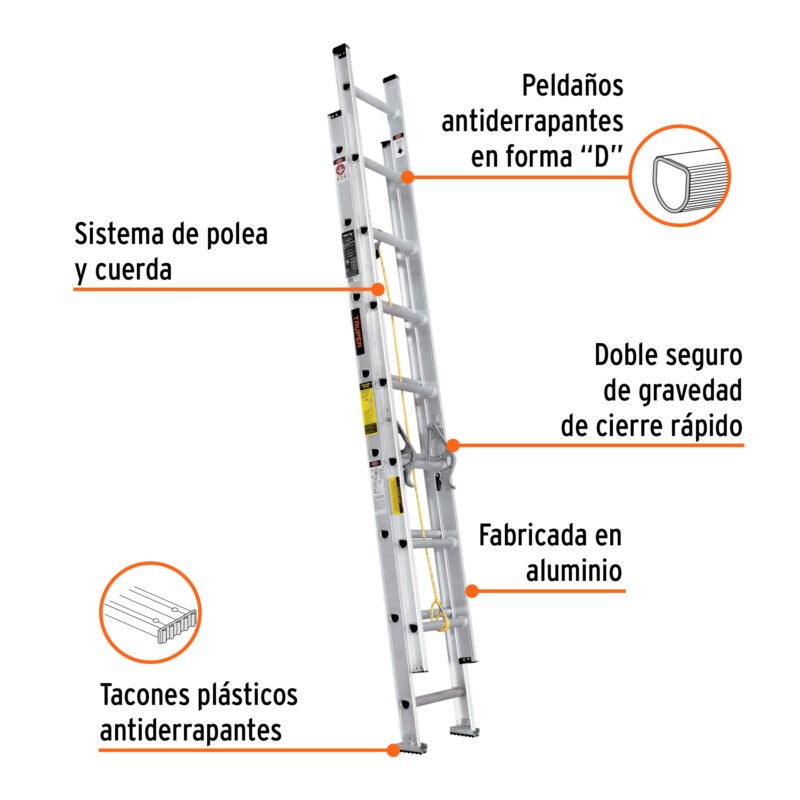 ESE-16FC1.jpg Código: 16026 Escalera de extensión, tipo III, 16 peldaños, Truper ESE-16