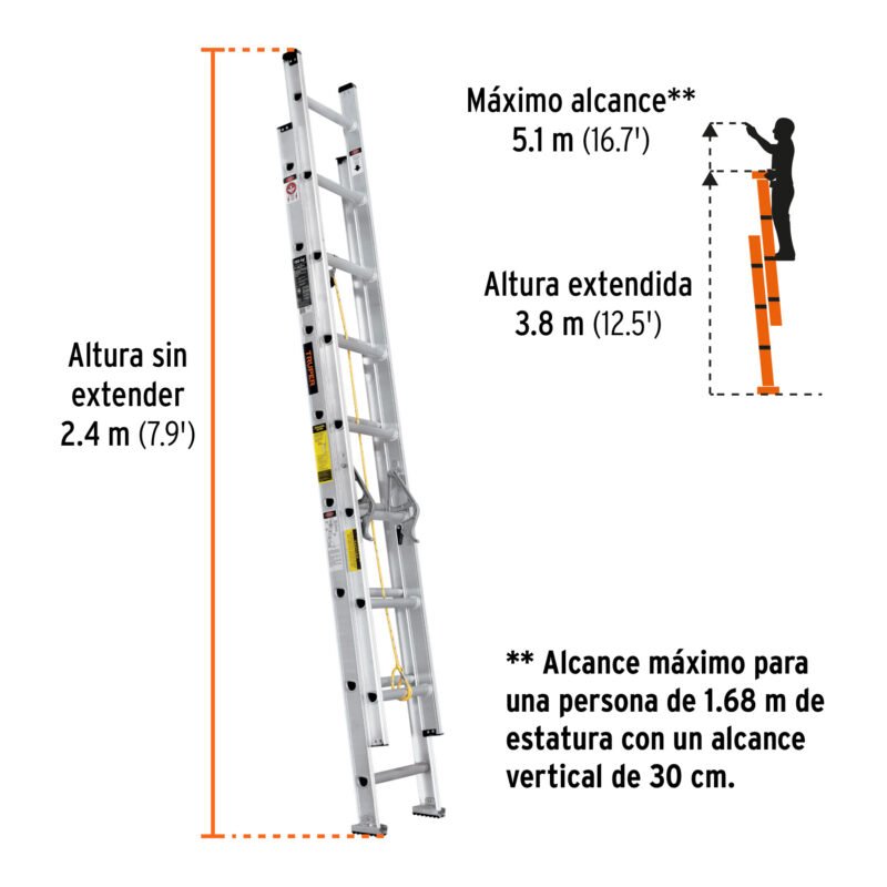 ESE-16FC2.jpg Código: 16026 Escalera de extensión, tipo III, 16 peldaños, Truper ESE-16