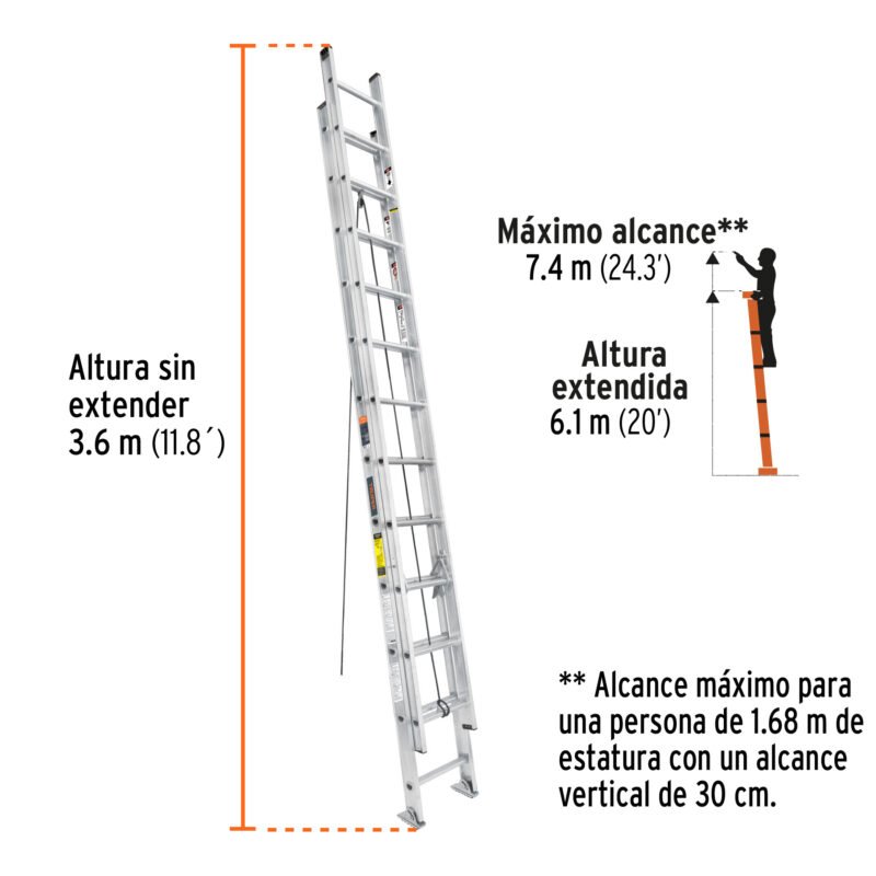 ESE-24FC1.jpg Código: 16028 Escalera de extensión, tipo III, 24 peldaños, Truper ESE-24