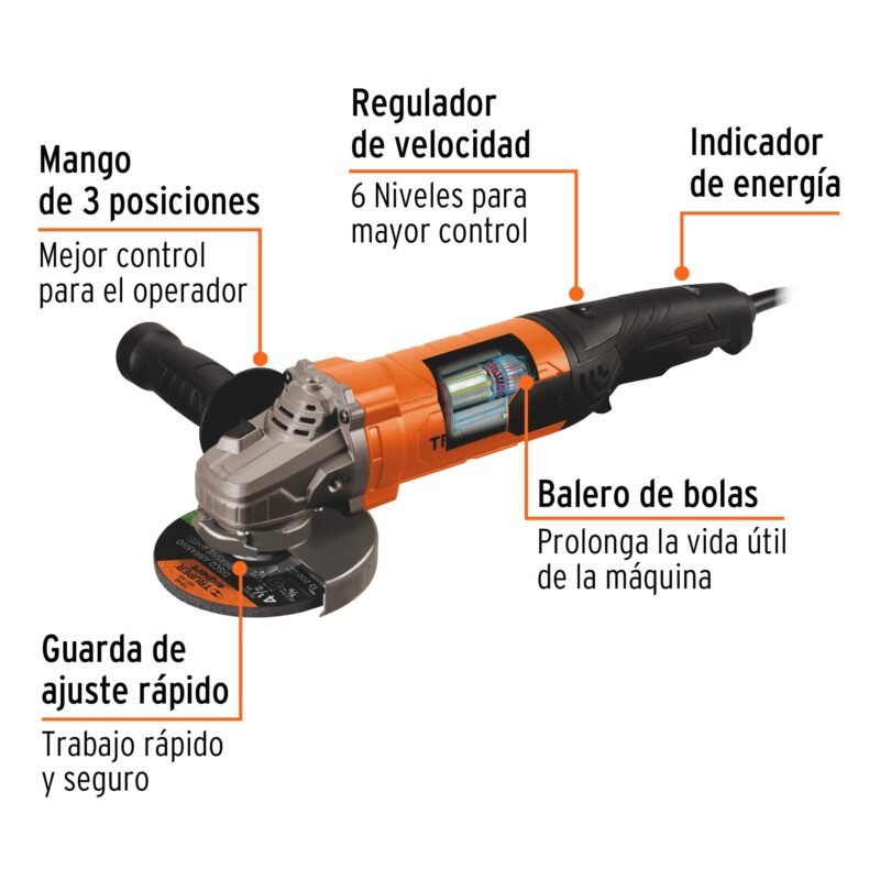 ESMA-45110FC1.jpg Código: 100902 Esmeriladora angular 4-1/2', 1100W, TRUPER PRO ESMA-45110